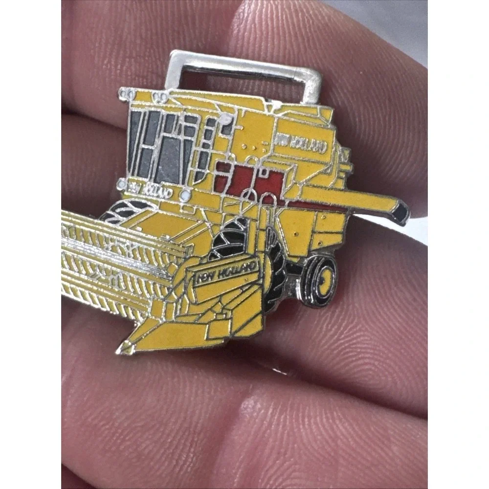 Vintage New Holland Combine Farm  Metal Key Chain Ring WATCH Fob